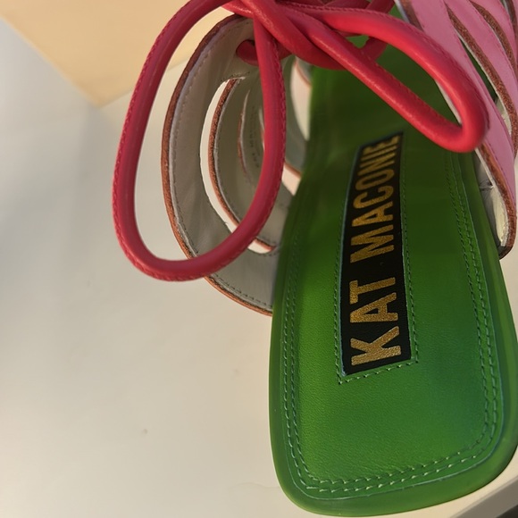 Iconic Kat Maconie pink and green Nappa leather Sandals with 2” heels. - Picture 8 of 10